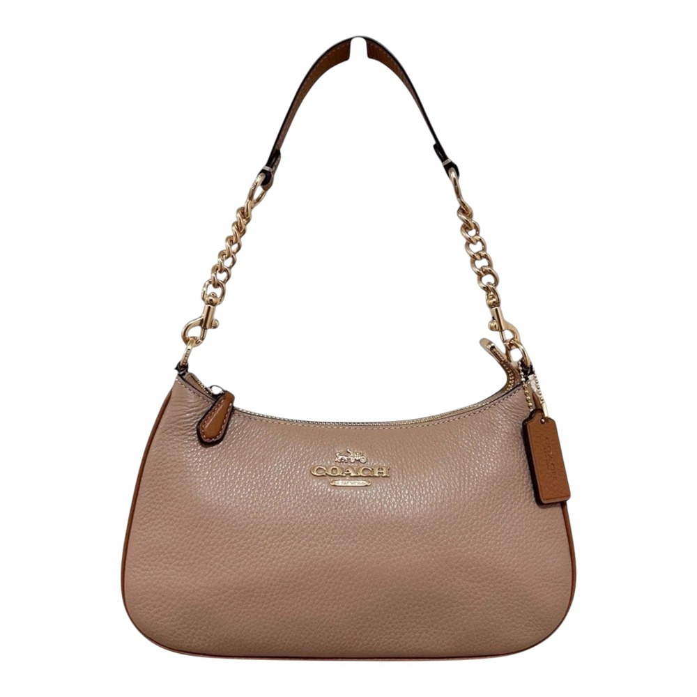 Coach Teri Colorblock Shoulder Bag Taupe Ivory Pebbled Leather NWT CA173
